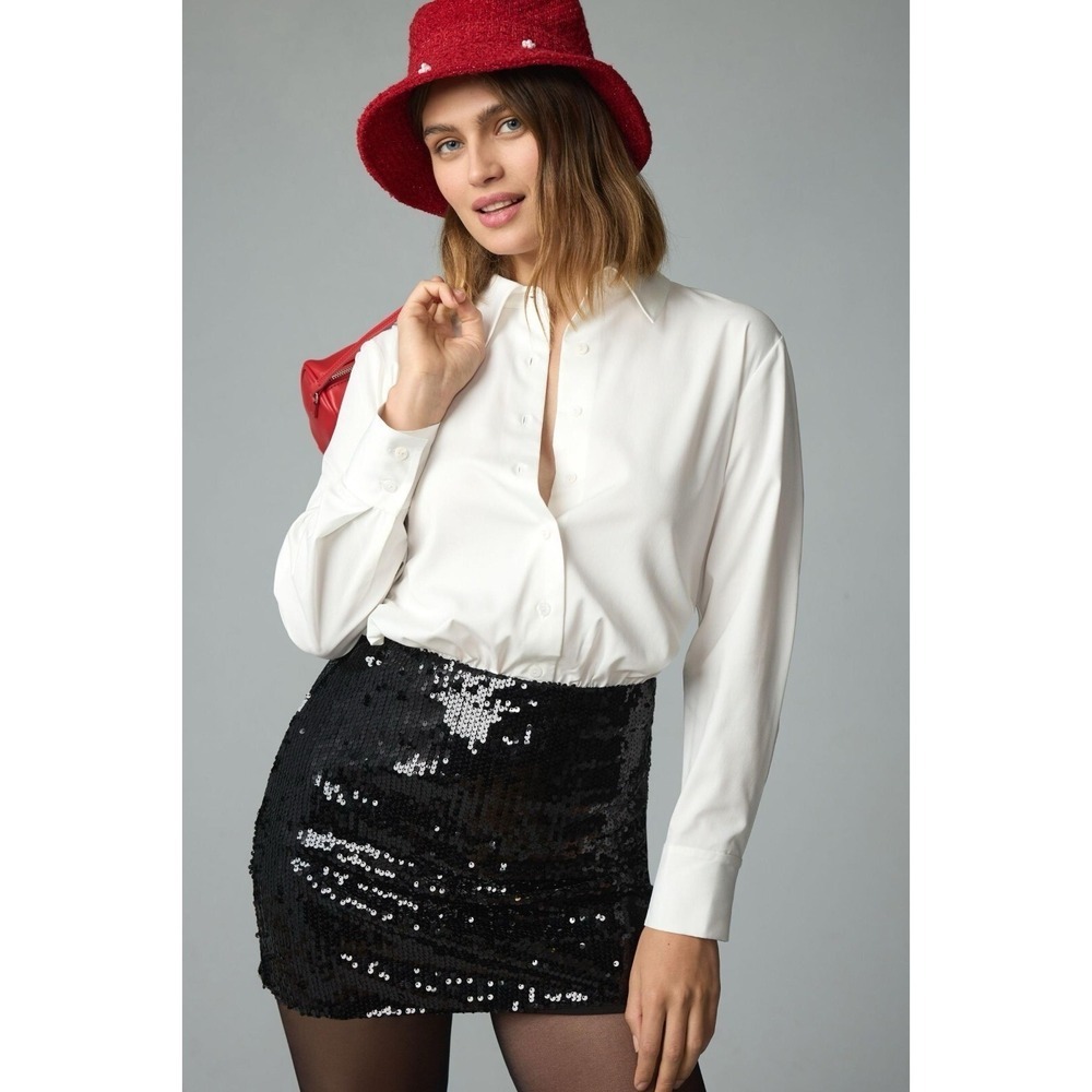 Anthropologie MARE MARE Buttondown Sequin Twofer‎ Dress Black White X-Small